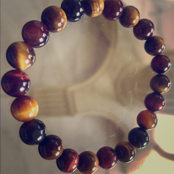 NEW TIGER’S EYE NATURAL BEADED BRACELET UNISEX - Picture 3 of 4